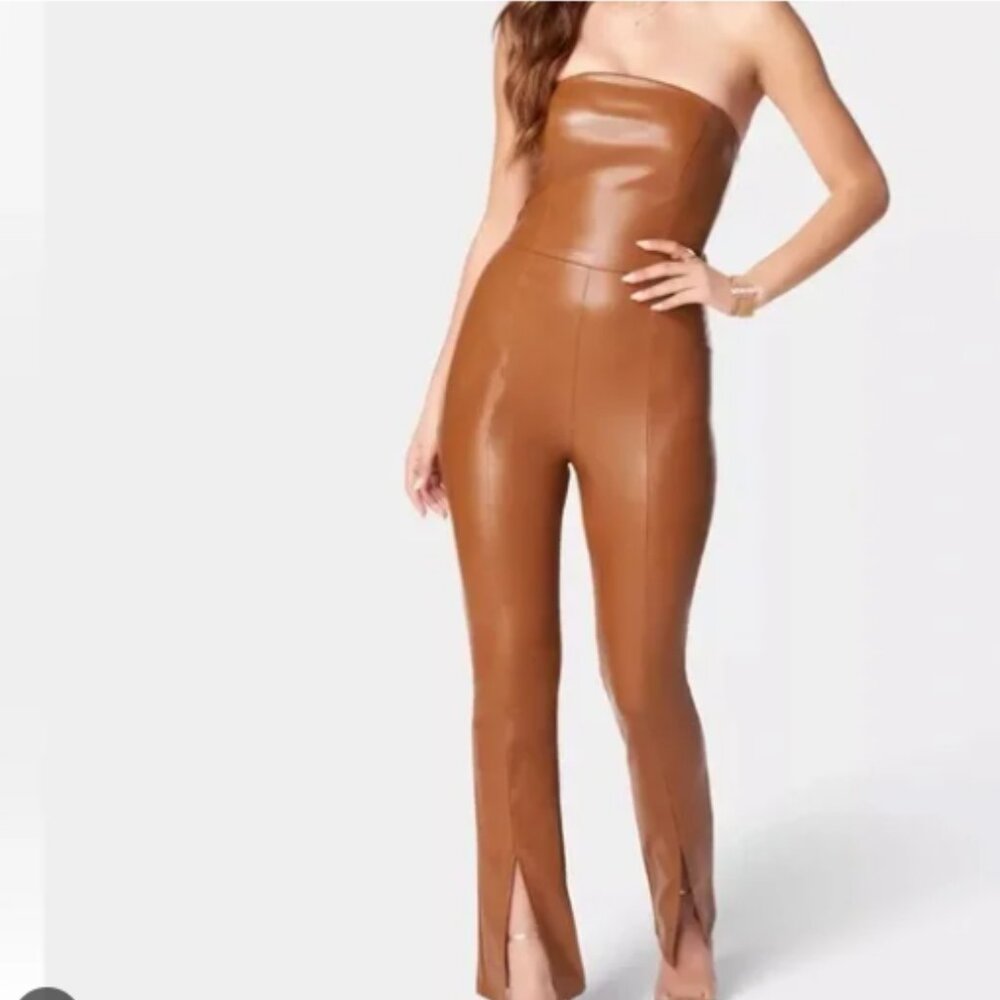 Express Tan Faux Leather Jumpsuit